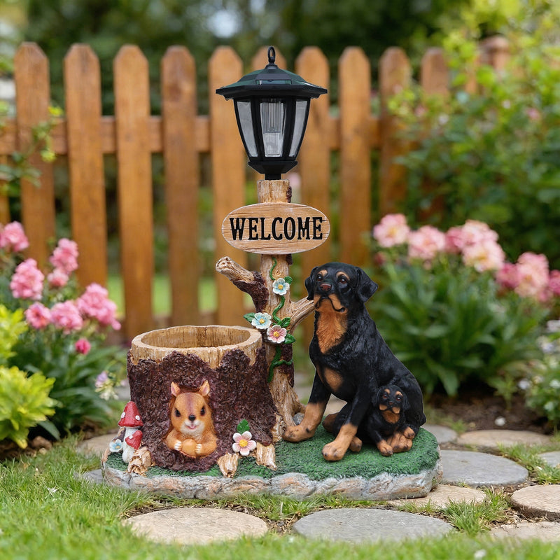 Rottweiler Dog Family Planter Statue by HouseOfZazla