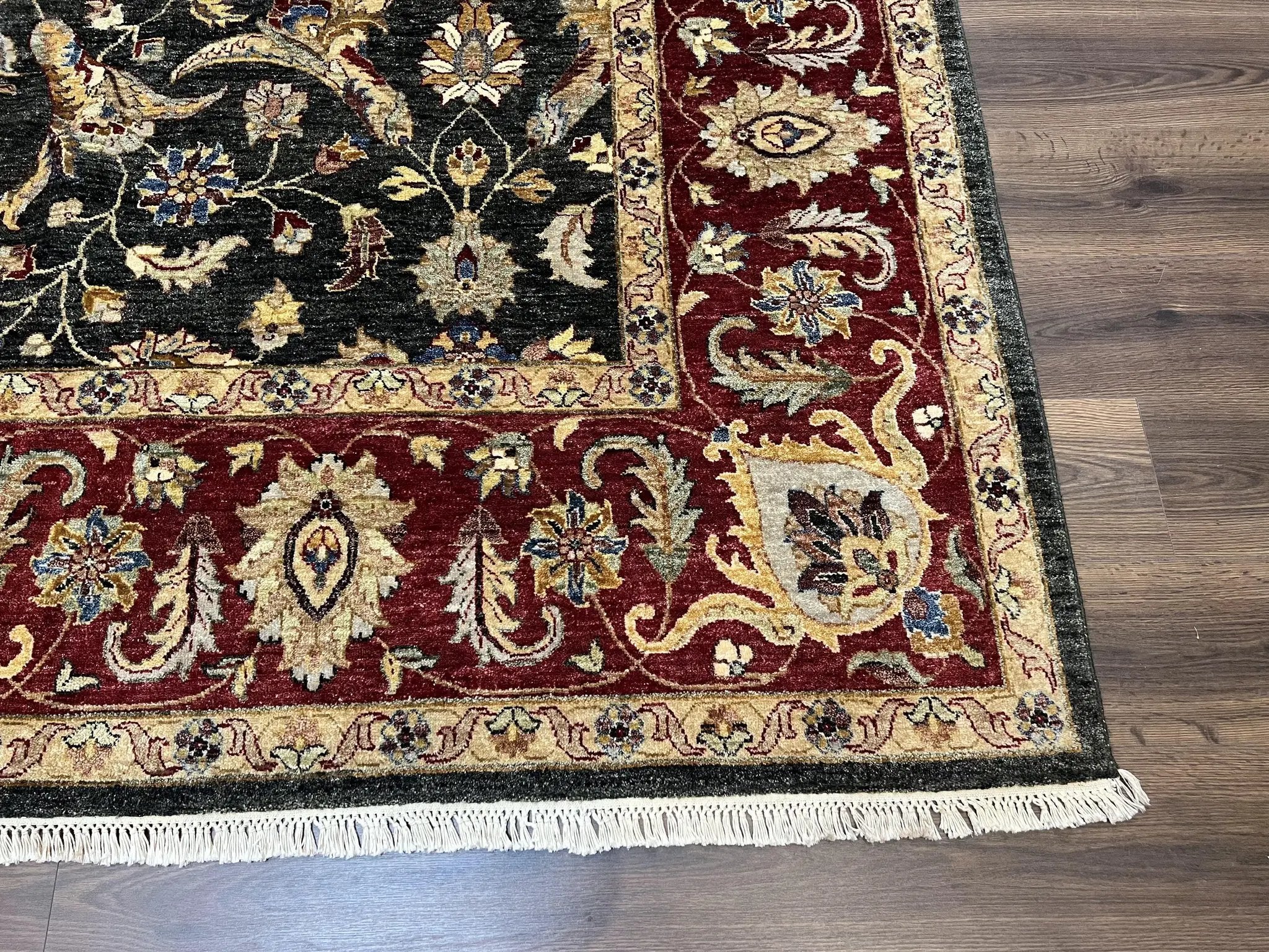Pak Persian Mahal Rug 9x12, Allover Floral Pakistani Oriental Carpet 9 x 12, Wool Hand Knotted Area Rug, Dark Slate Gray-Black and Maroon by Jewel Rugs