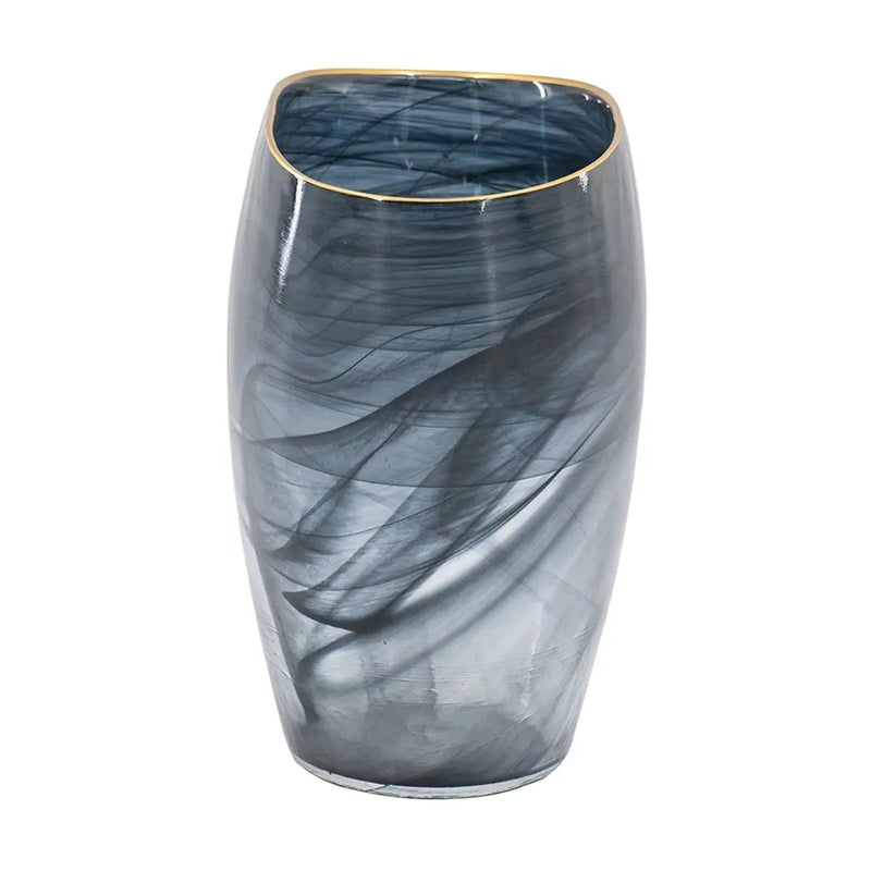 9.3x4.7x9.3' Smokey Black Glass Vase with Gold Rim by HouseOfZazla