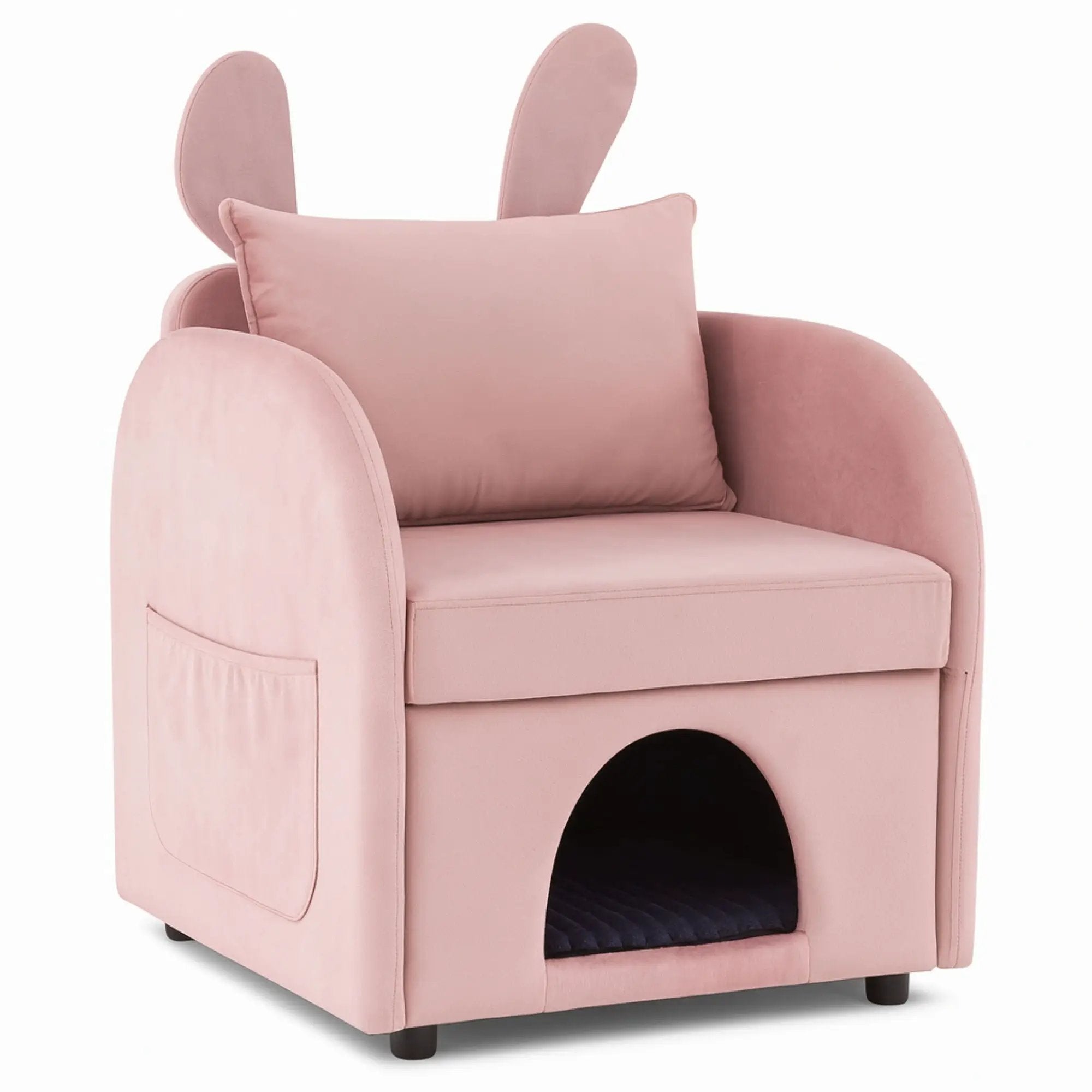 Bunny Ear Pet Friendly Armchair With Hidden Pet House With Storage Pocket For Bedroom & Living Room - Pink by Unique Piece Furniture