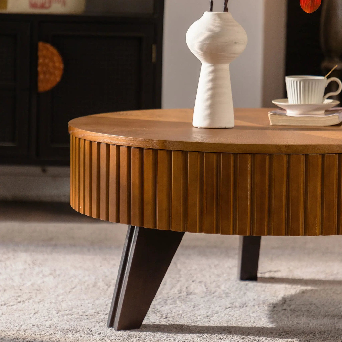 Round Retro Coffee With Solid Wood Legs by Unique Piece Furniture