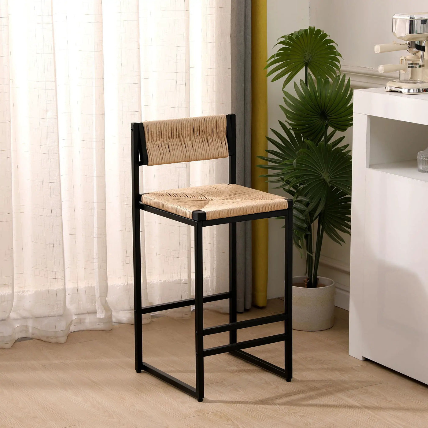 Bar Stools Paper Rope Weave Dining Chairs With Back Hand Weave Stools For Kichen Island, Bar & Counter (Set of 2) by Unique Piece Furniture
