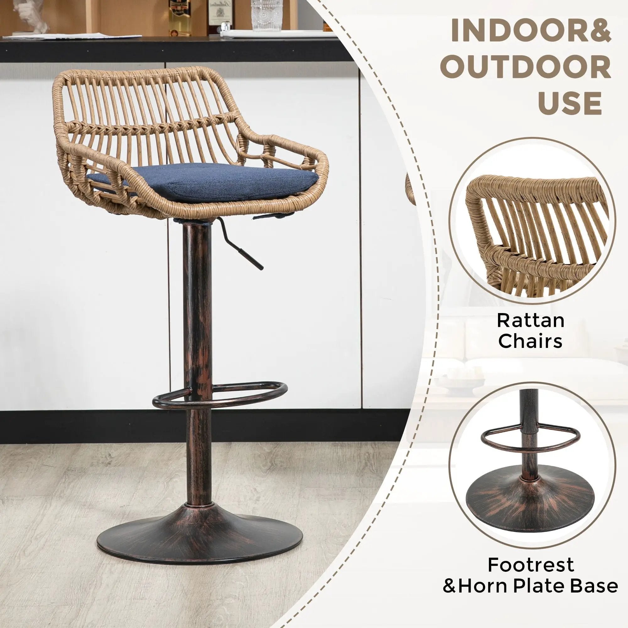 Modern Swivel Bar Stools Adjustable Counter Chairs With Footrest (Set of 2) by Unique Piece Furniture