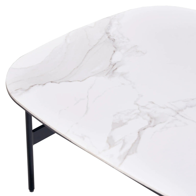 Modern Rectangular Rock Plate Coffee Table Open Space Design Golden Metal Frame Minimalist Living Room Center Table For Lounge Office - Black White by Unique Piece Furniture