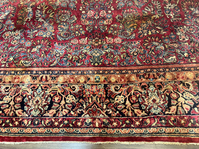 Persian Sarouk Rug 10x18, Palace Size Antique Persian Carpet, Wool, Red, Floral, Handmade Traditional Persian Rug, Extra Large Rug by Jewel Rugs
