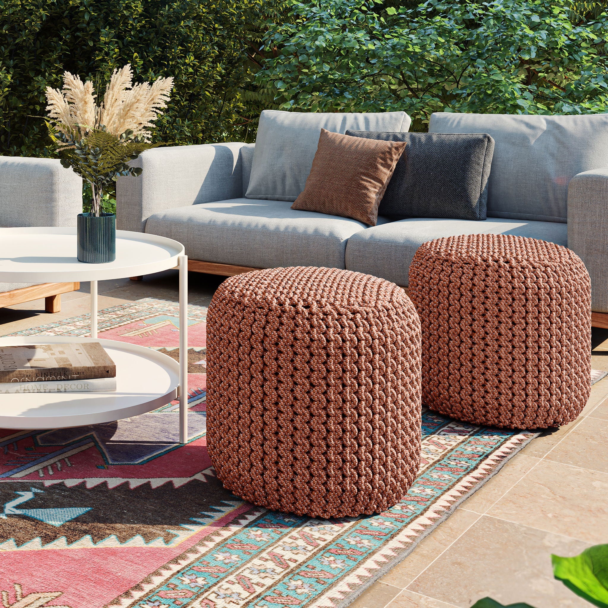 Wynne - Round Knitted Outdoor / Indoor Pouf - Orange by HouseOfZazla