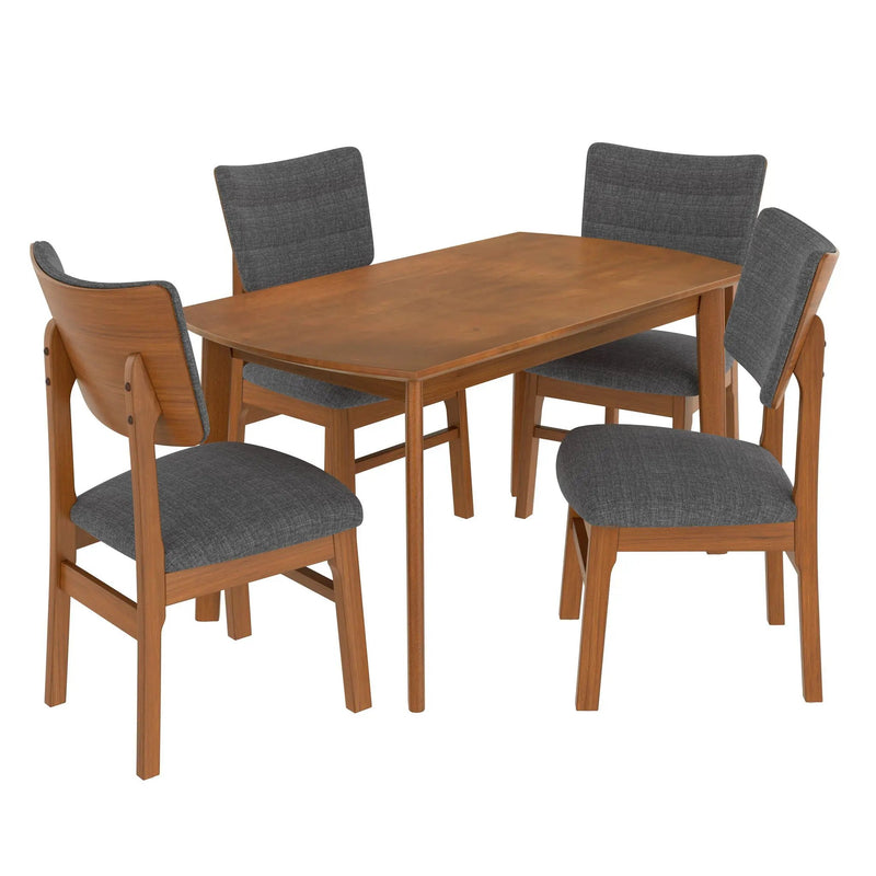 Mid Century Modern Dining Table Set For 4, Solid Wood Dining Table And Solid Wood Chairs, 5 Pieces Farmhouse Dining Table And 4 Upholstered Chairs - Brown / Gray by HouseOfZazla