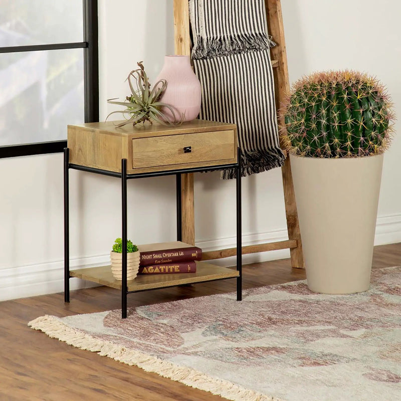 1 Drawer Accent Table With Bottom Shelf - Brown
