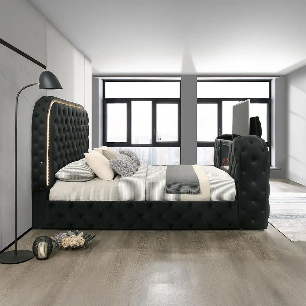 Kana - Bed With LED, Fireplace & TV Stand by Unique Piece Furniture