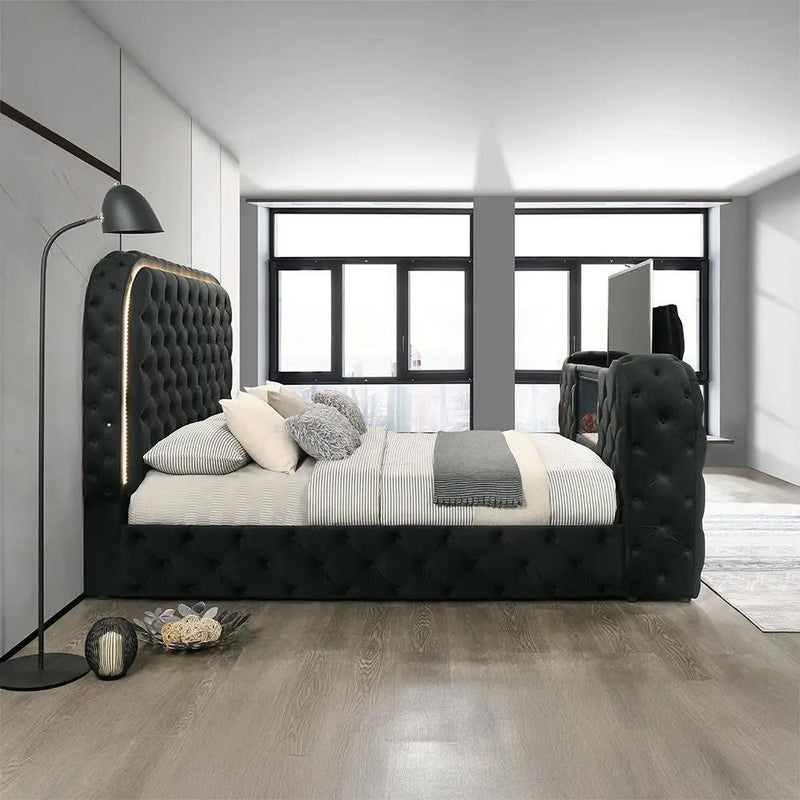 Kana - Bed With LED, Fireplace & TV Stand by Unique Piece Furniture