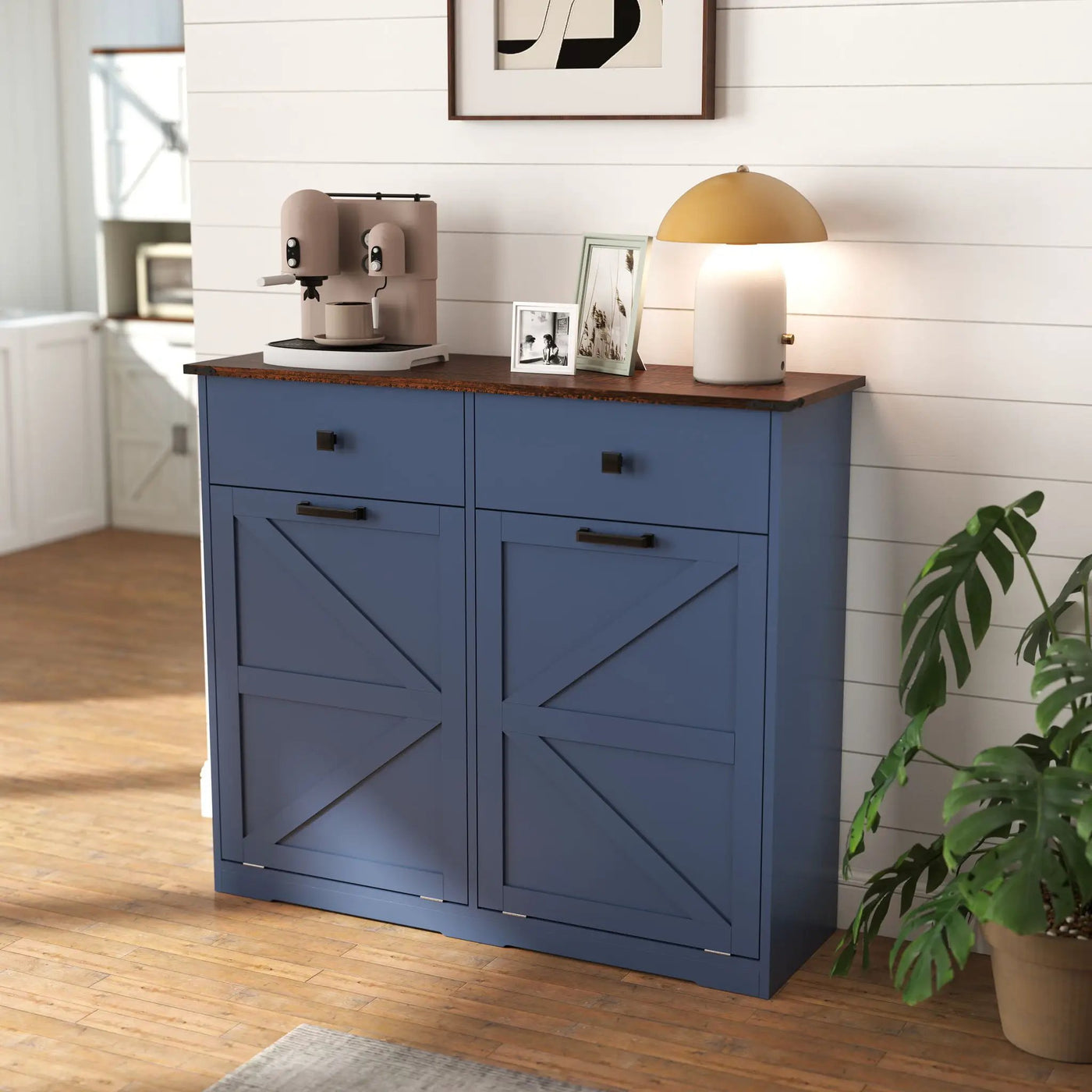 Double Tilt Out Trash Cabinet With Hideaway Drawer And Barn Door Style by HouseOfZazla