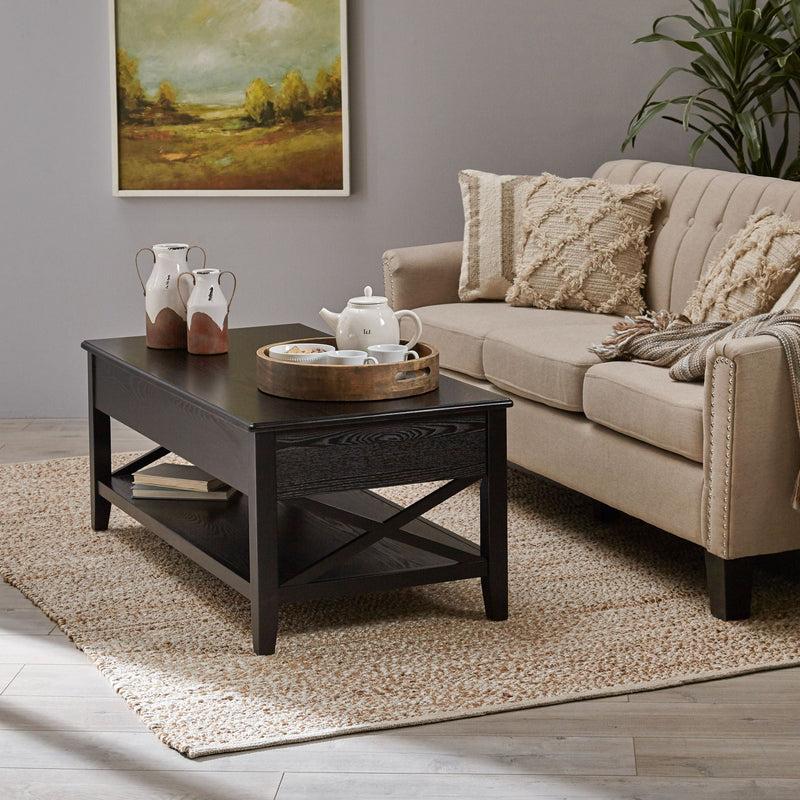 Decatur Farmhouse Lift Top Coffee Table With Storage - Black / Ash by HouseOfZazla