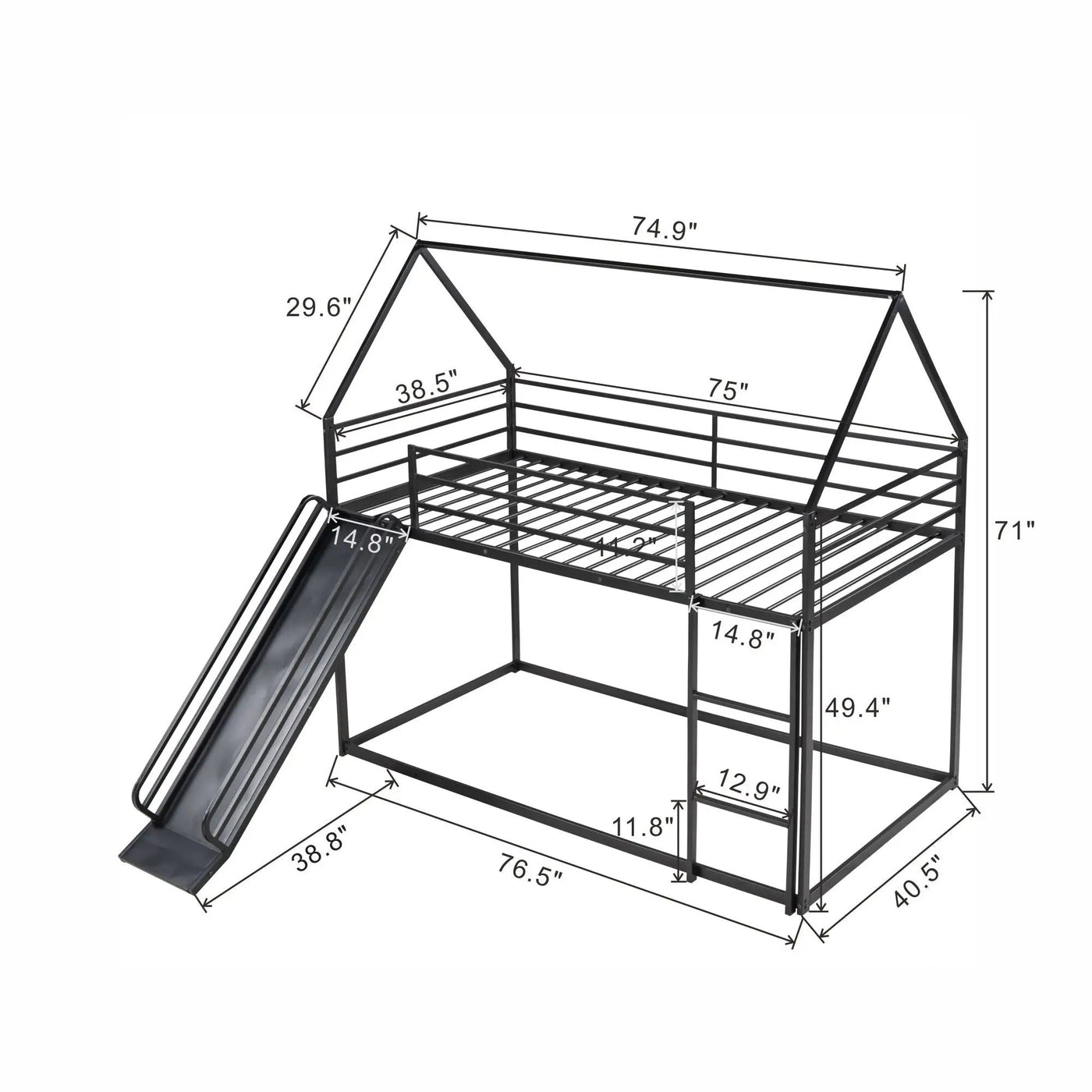 Twin Over Twin House Bunk Bed With Ladder And Slide by HouseOfZazla