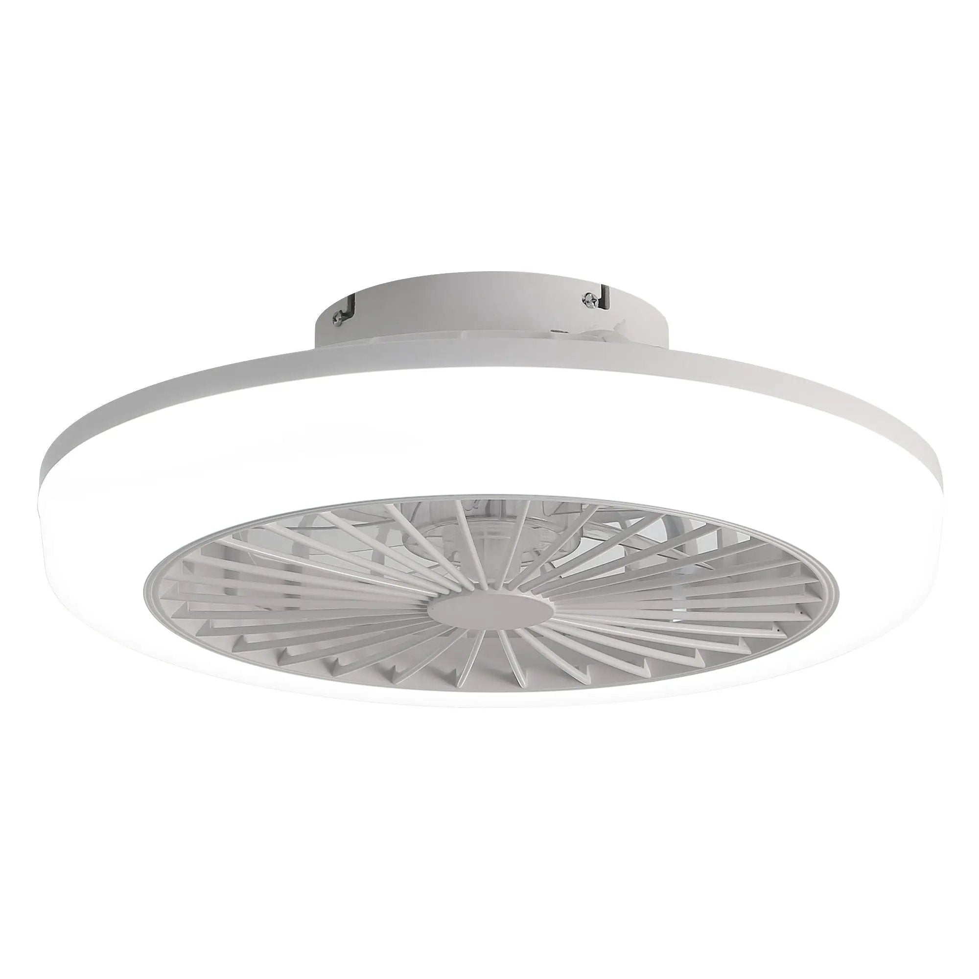 Enclosed Ceiling Fan With Light and Remote, Flush Mount Bladeless Low Profile - White by HouseOfZazla