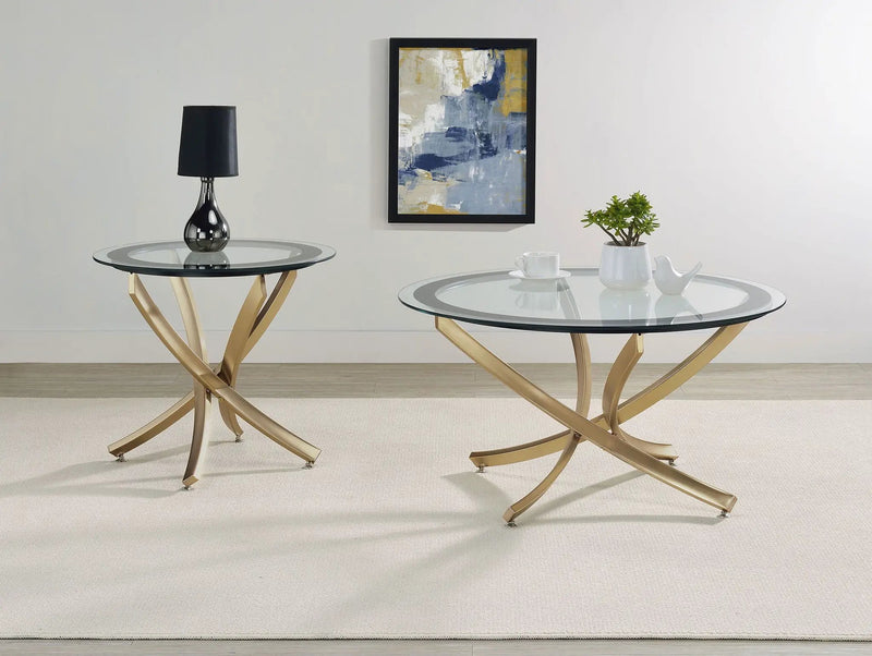 Brooke 2-piece Round Coffee and End Table Set Rose Brass by Unique Piece Furniture