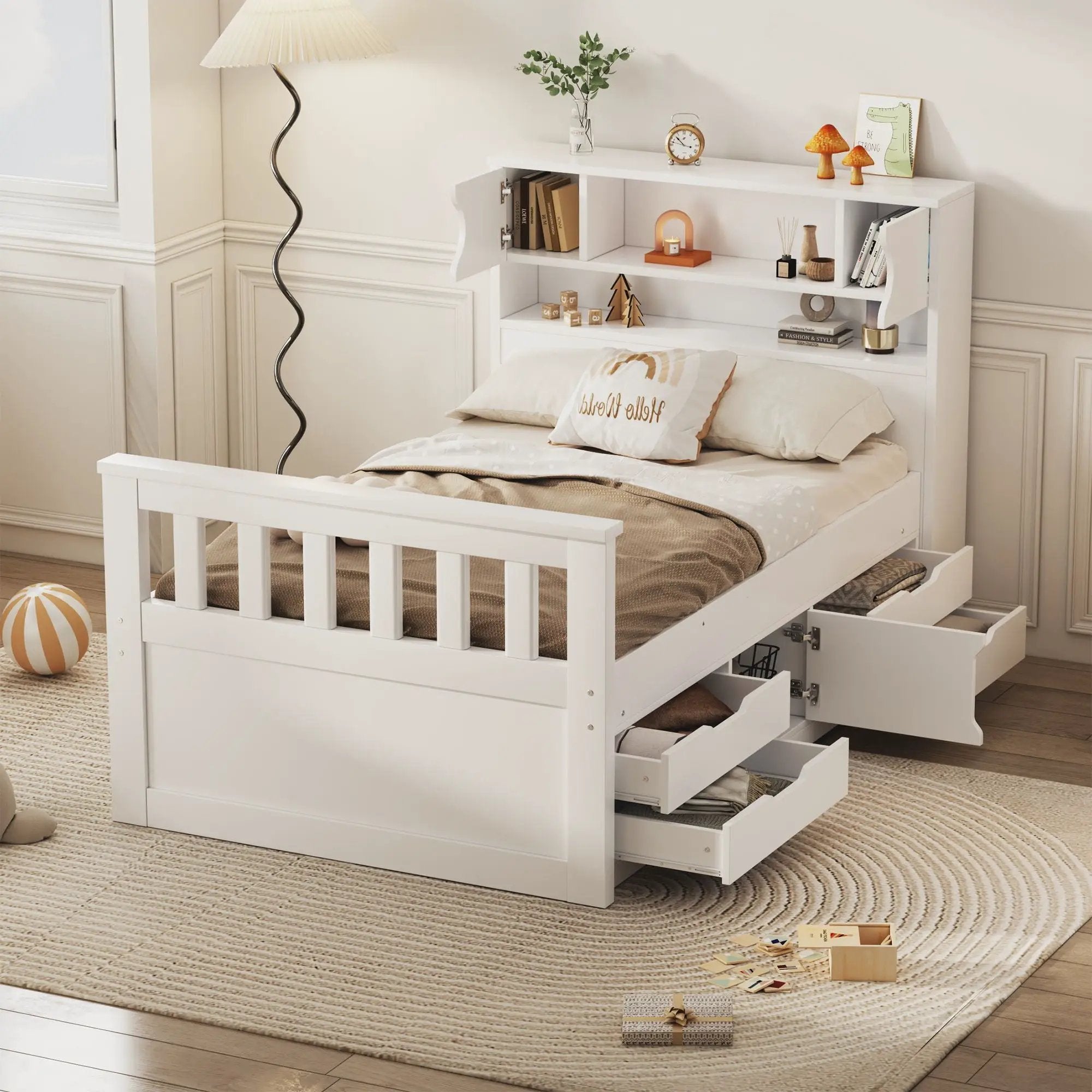 Captain Platform Bed Frame With Storage Bookcases, Shelves, And 4 Drawers by Unique Piece Furniture