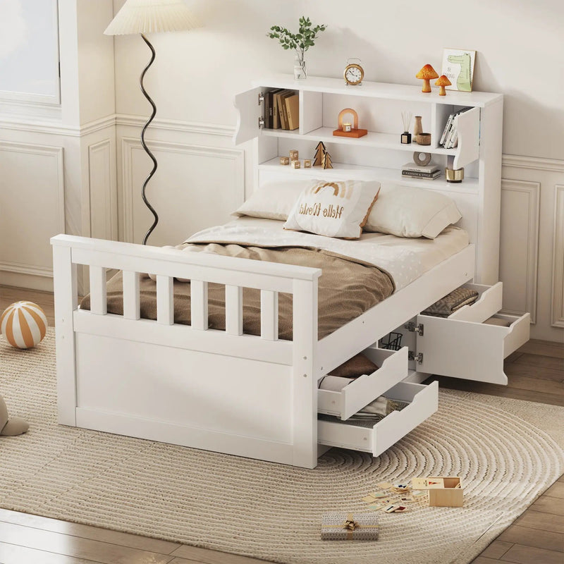 Captain Platform Bed Frame With Storage Bookcases, Shelves, And 4 Drawers by Unique Piece Furniture