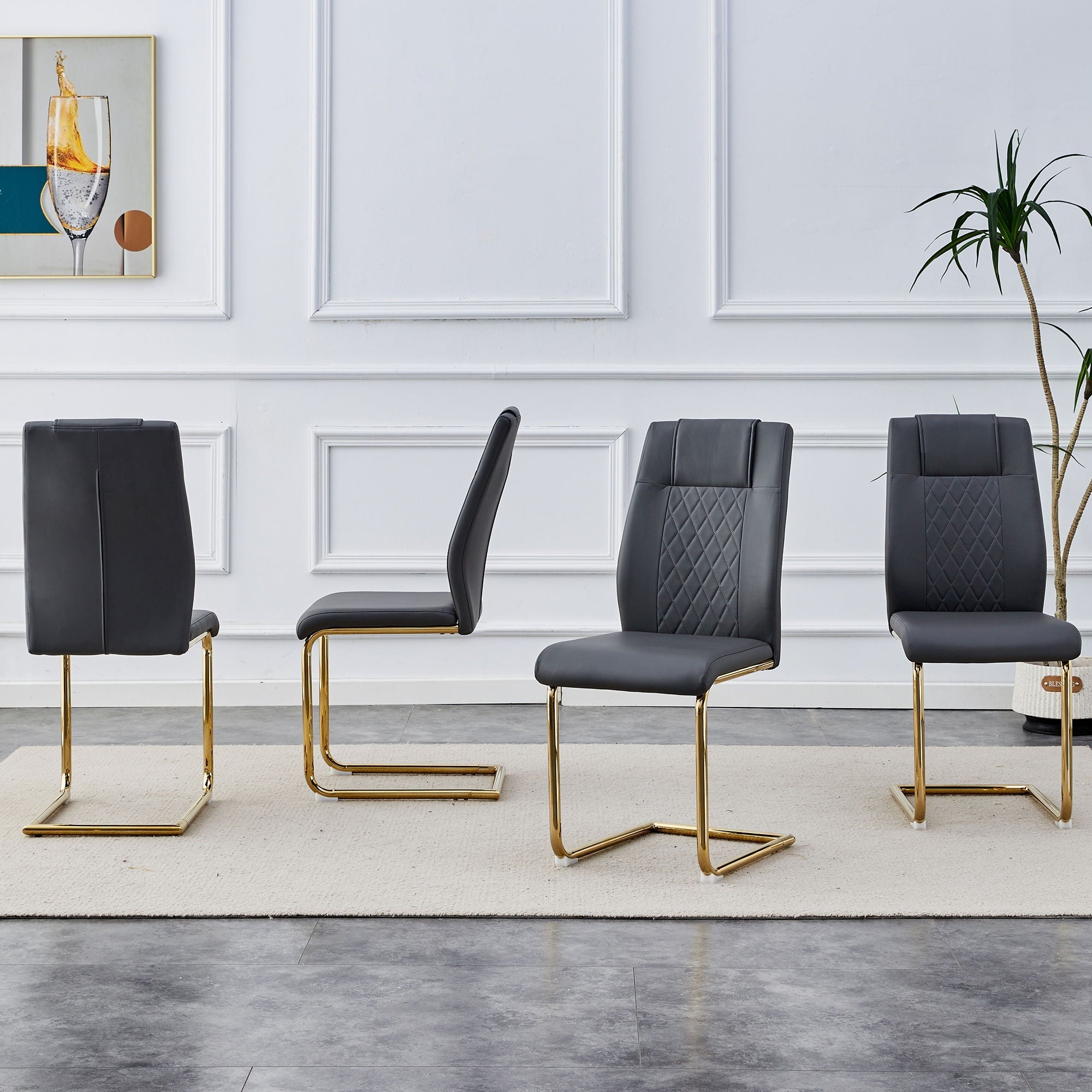 Modern Legged Upholstered Dining Chairs (Set of 4) Artificial For Kitchen And Office - Gray by HouseOfZazla