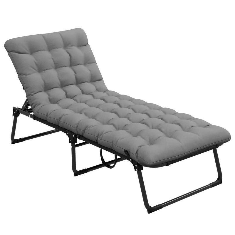 Outsunny - Outdoor Chaise, Adjustable Folding Chaise Lounge With 4-Position Backrest, Magazine Pocket, Removable Head Pillow, Sun Bathing Lounger Chair For Patio, Beach - Gray by HouseOfZazla