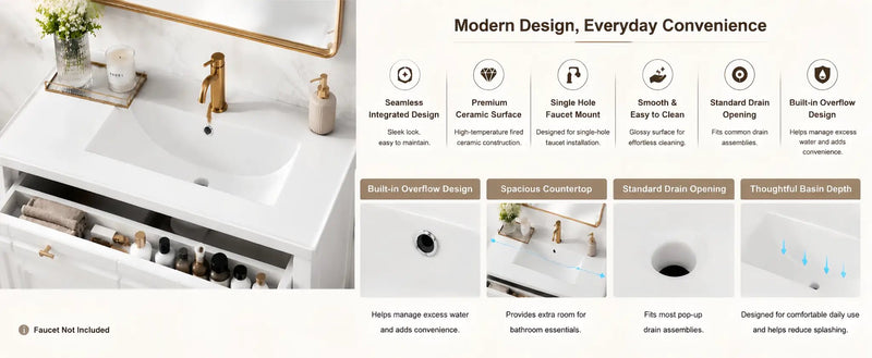 36 Inch Elegant Modern Bathroom Vanity with Sink by HouseOfZazla