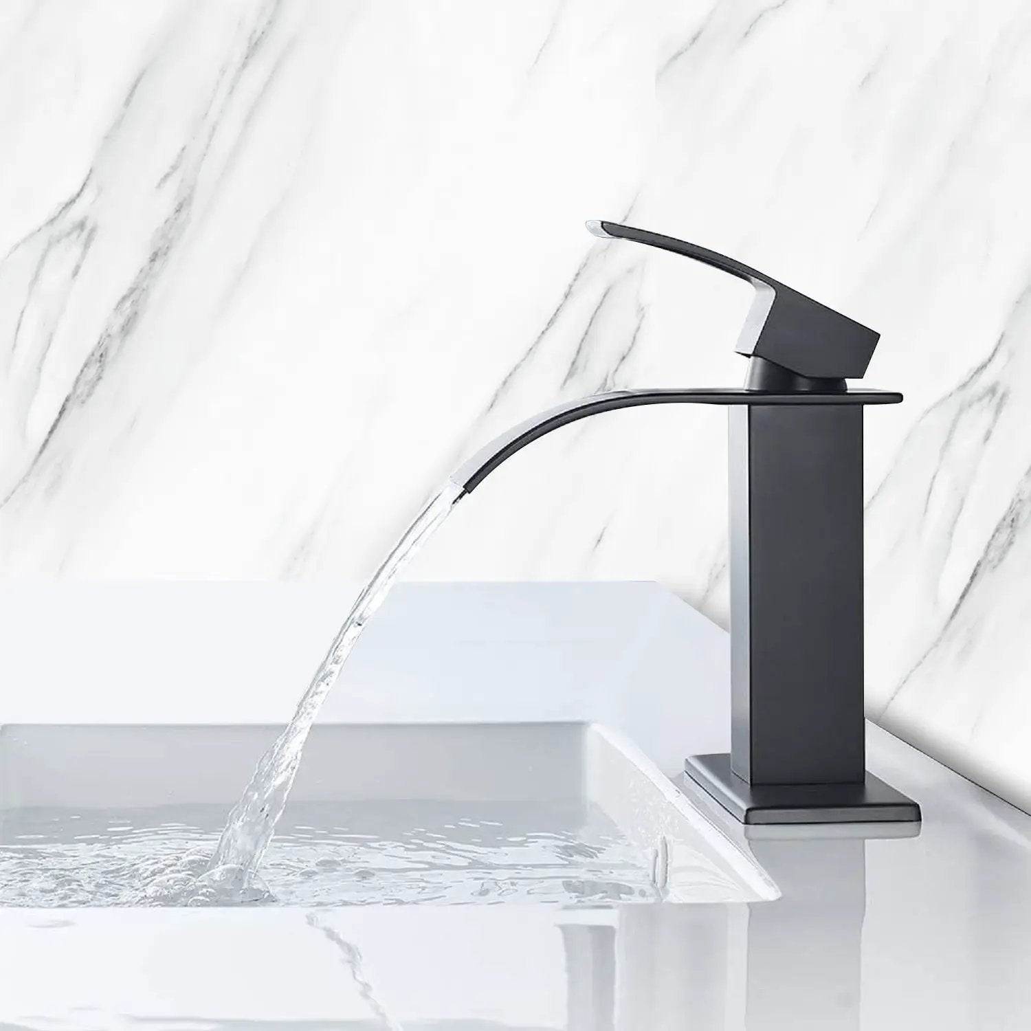Waterfall Spout Bathroom Sink Single Handle Faucet with Pop-Up Drain by HouseOfZazla