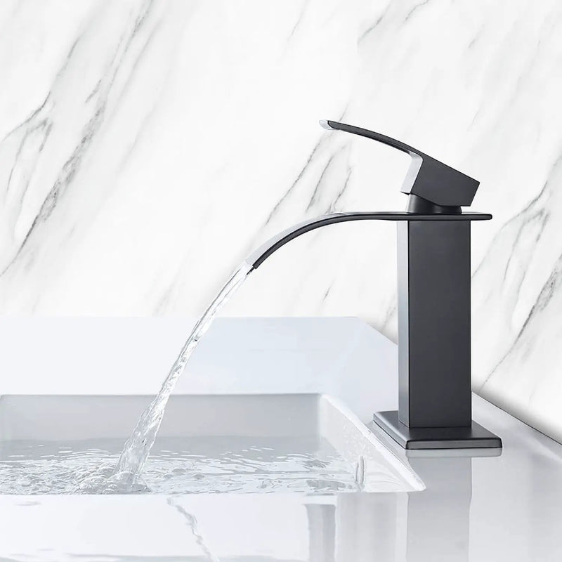 Waterfall Spout Bathroom Sink Single Handle Faucet with Pop-Up Drain by HouseOfZazla