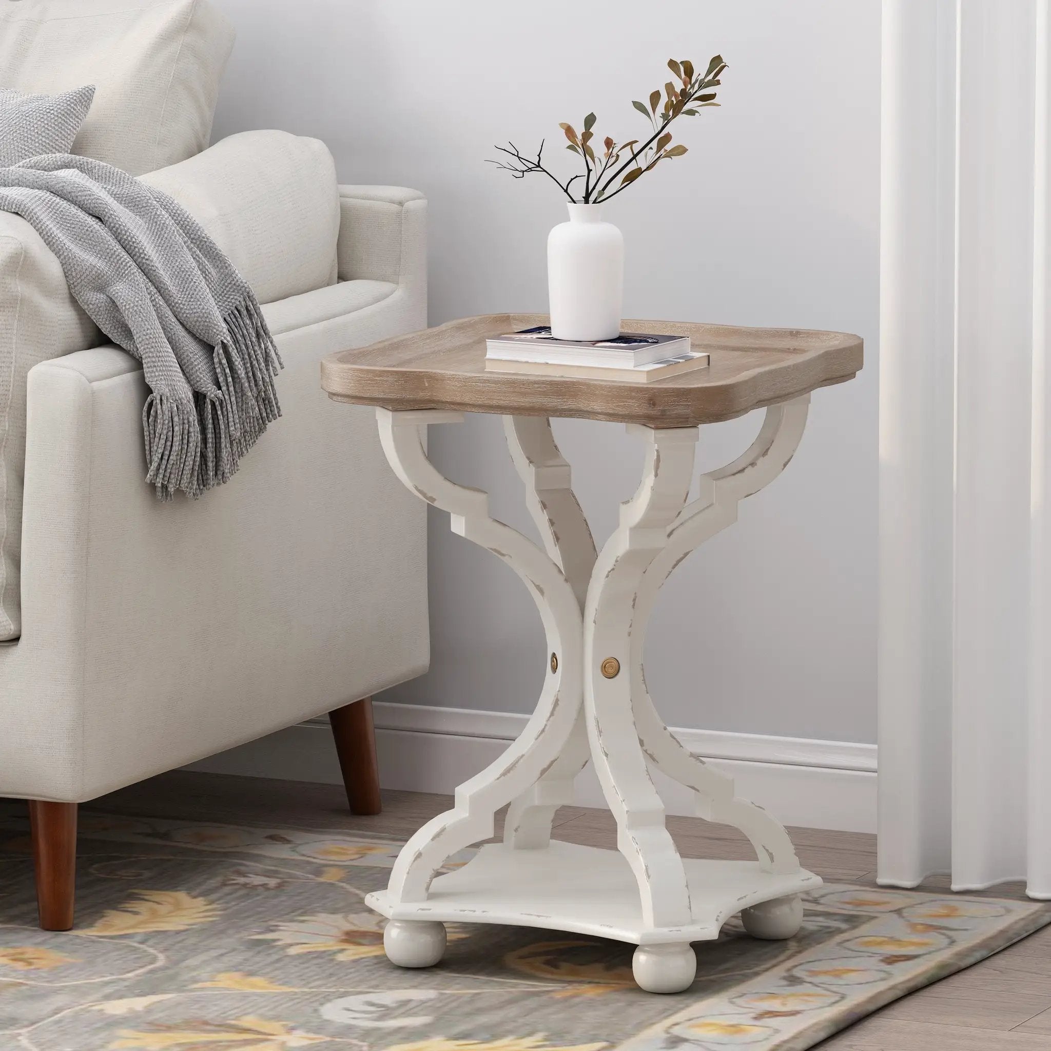 Accent Table with Hourglass Base and French Country Design by HouseOfZazla