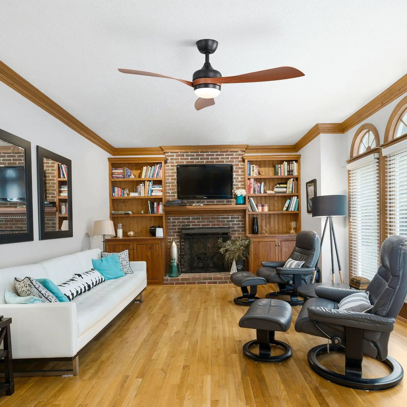 Ceiling Fan With 3 Blades, Remote Control, Reversible DC Motor, Noiseless Operation, 3 Downrods by Unique Piece Furniture