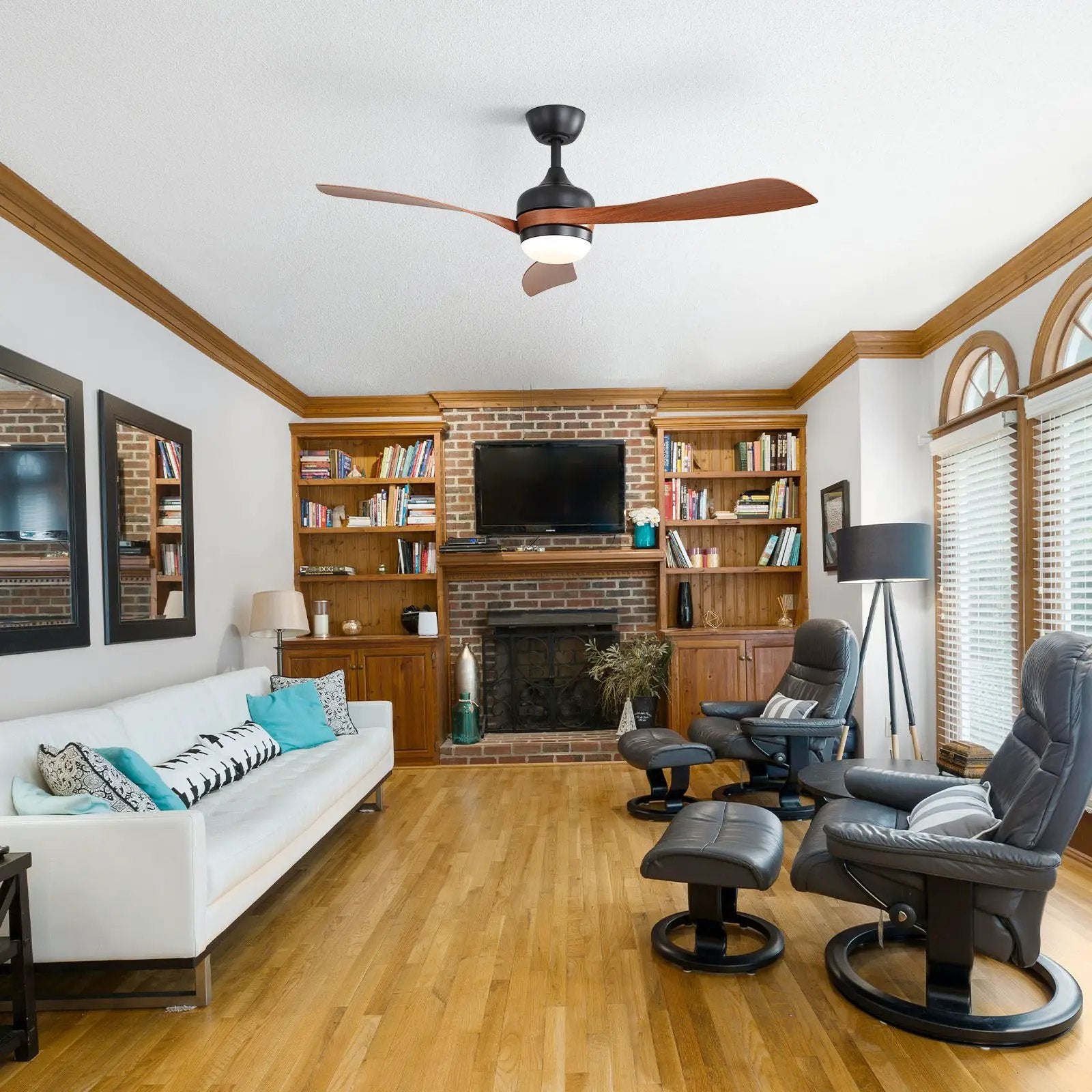 Ceiling Fan With 3 Blades, Remote Control, Reversible DC Motor, Noiseless Operation, 3 Downrods by Unique Piece Furniture