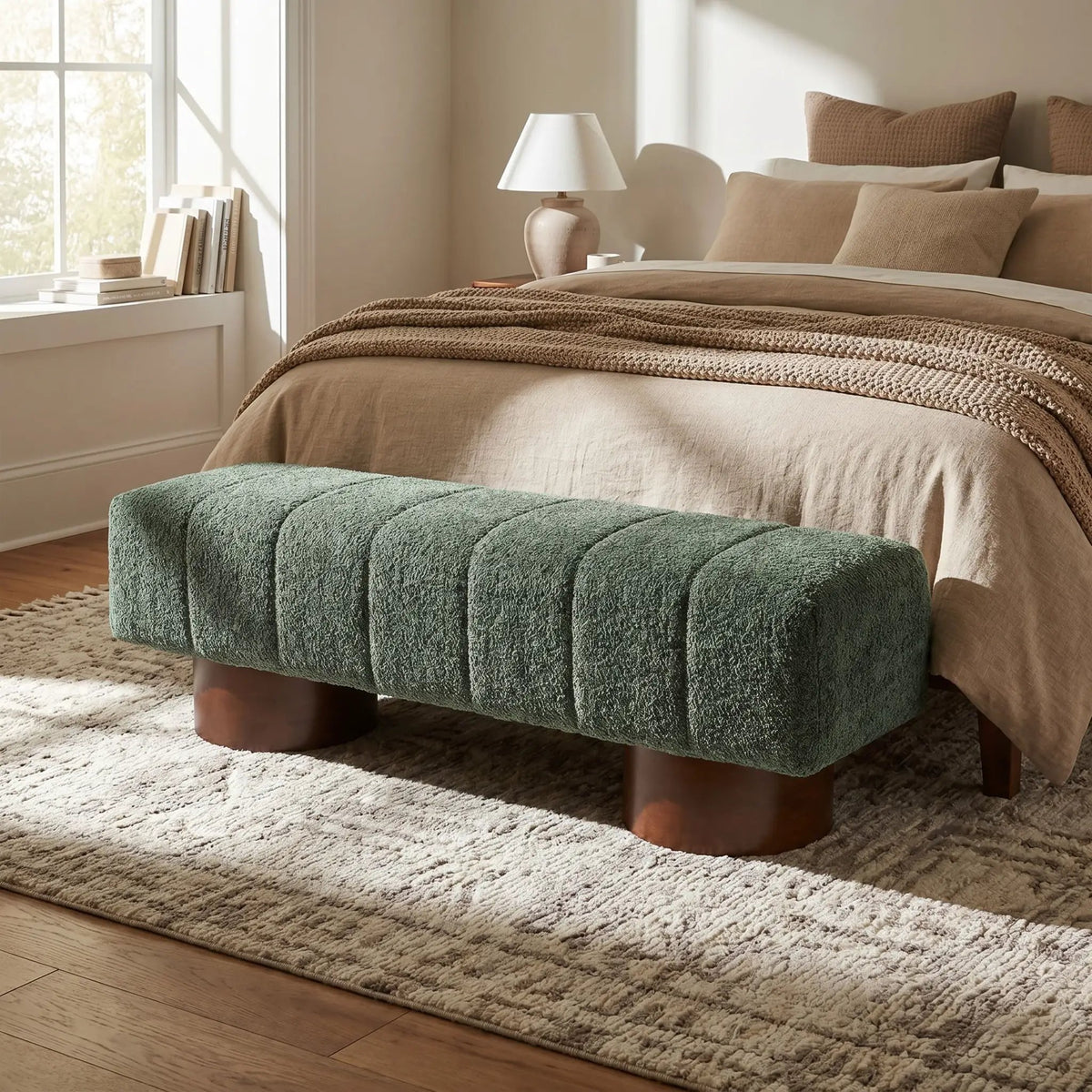 Green Boucle Upholstered Indoor Dining Bench by HouseOfZazla