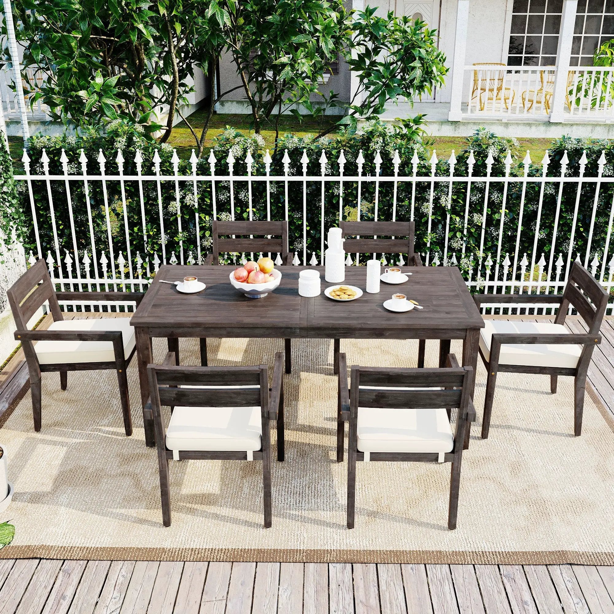 U_Style 7 Pieces Acacia Wood Outdoor Dining Set with Cushions by HouseOfZazla
