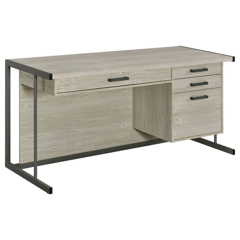 Brisley - Office Desk With Adjustable Keyboard Tray And 3 Drawer Storage - Beige / Gray