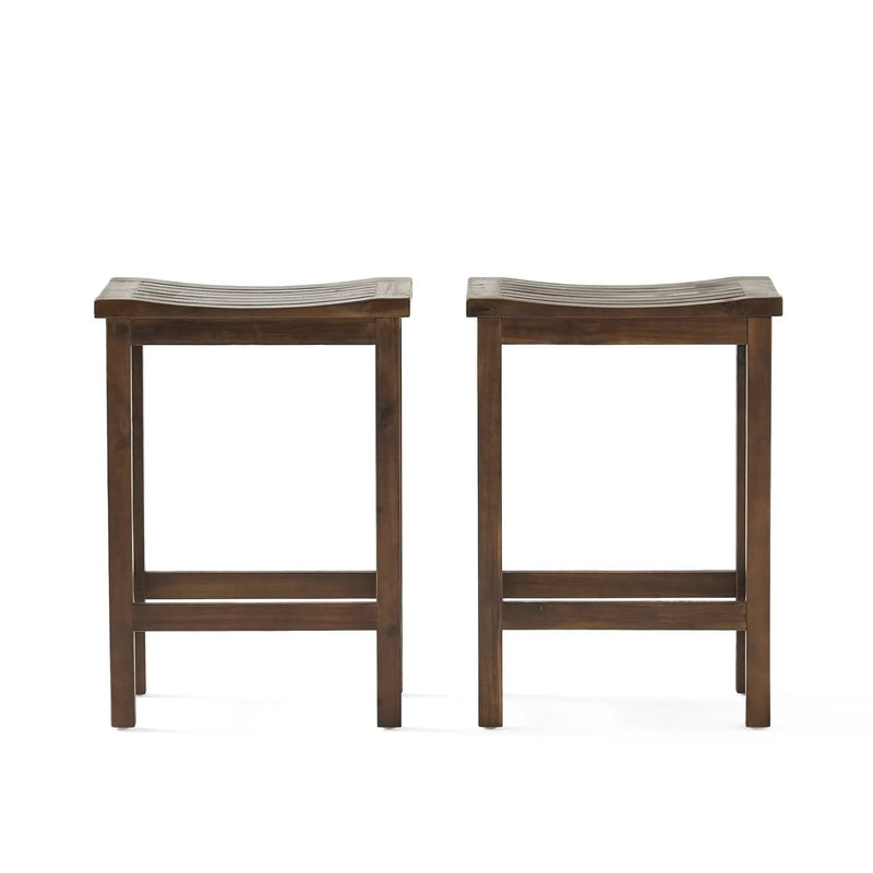 Outdoor Acacia Wood Counter Height Barstool Set of 2 by HouseOfZazla
