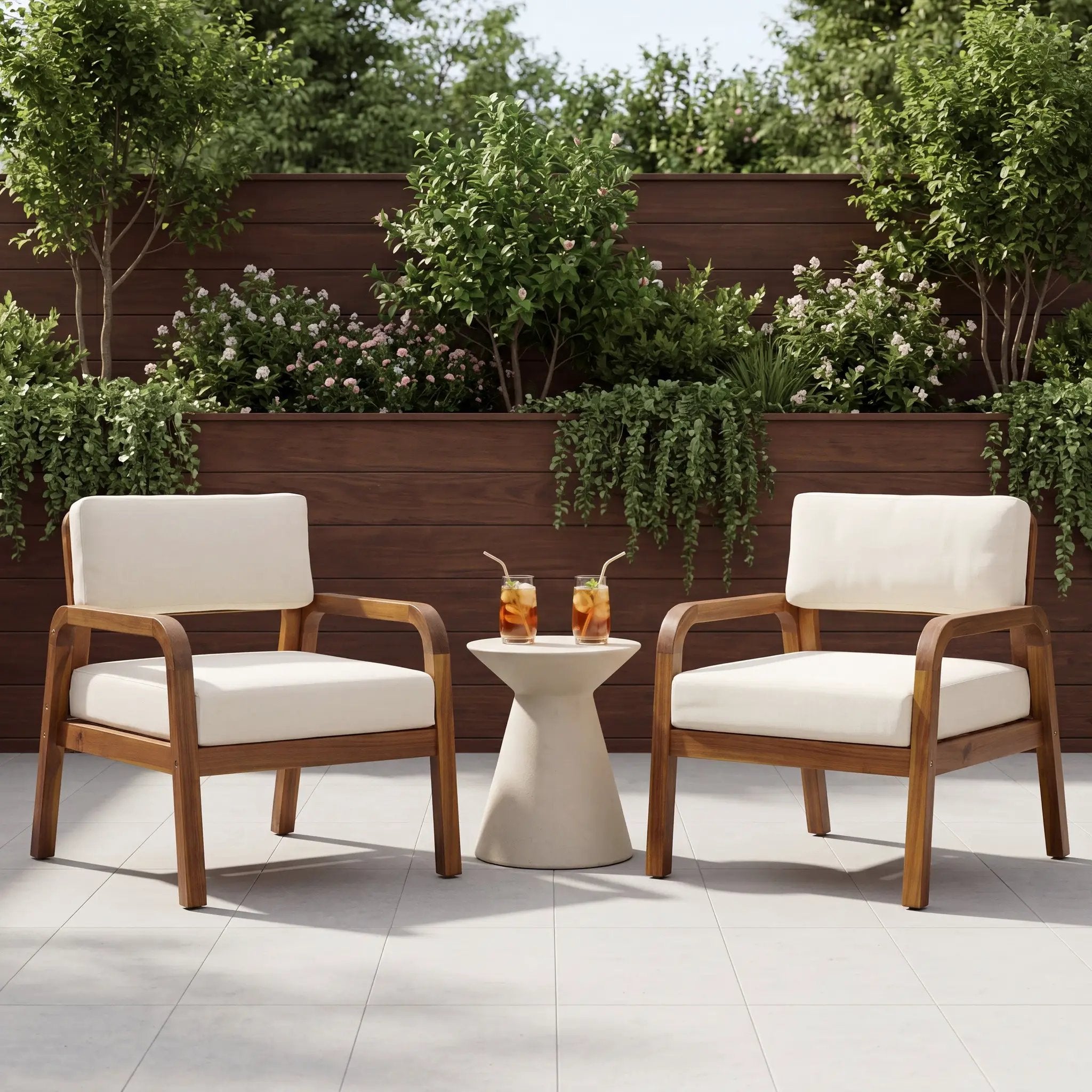 Outdoor Acacia Wood Armchair Set with Weather-Resistant Cushions by HouseOfZazla