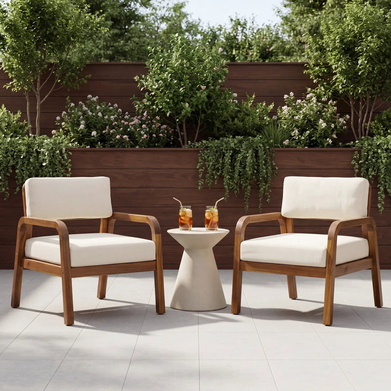 Outdoor Acacia Wood Armchair Set with Weather-Resistant Cushions by HouseOfZazla