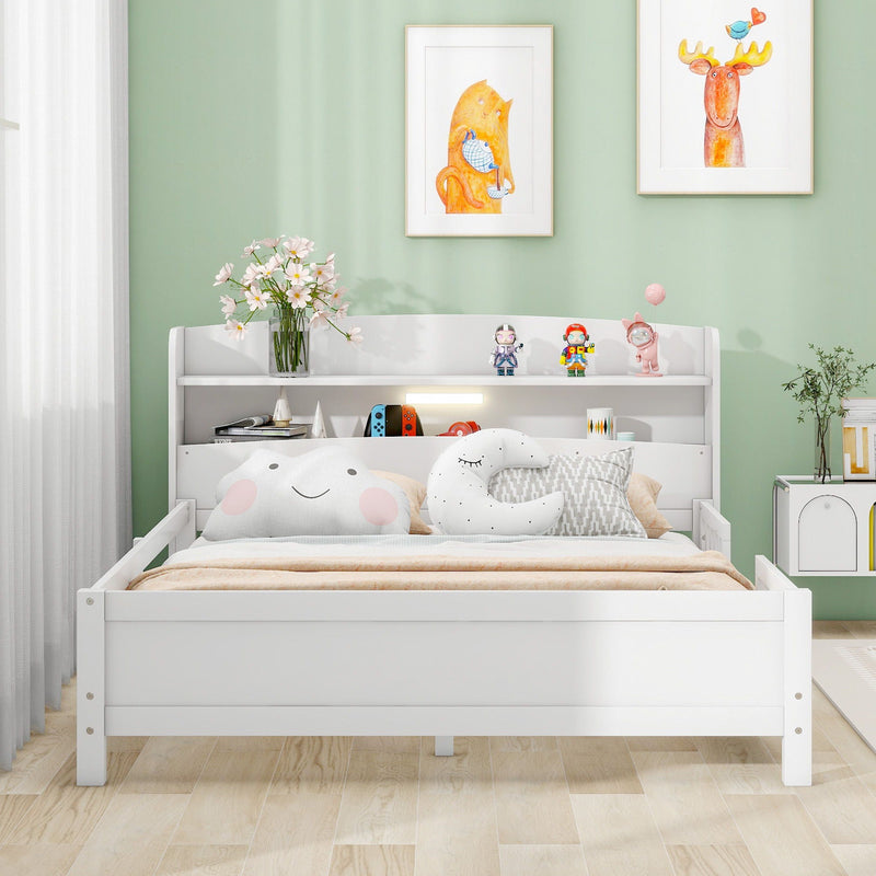 Wood Platform Bed With Built In LED Light, Storage Headboard And Guardrail by Unique Piece Furniture