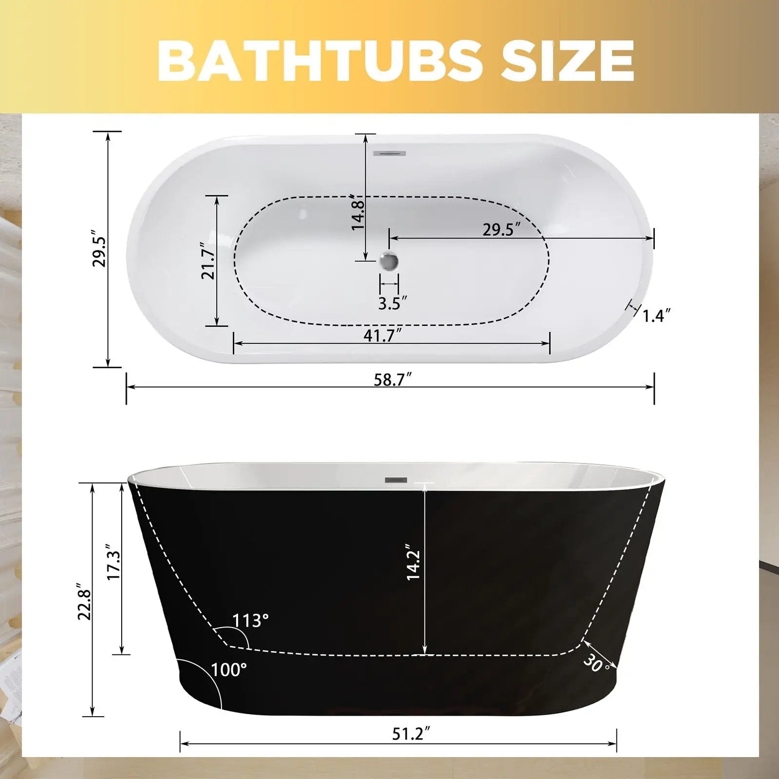 Glossy Freestanding Bathtub With Toe Tap Drain