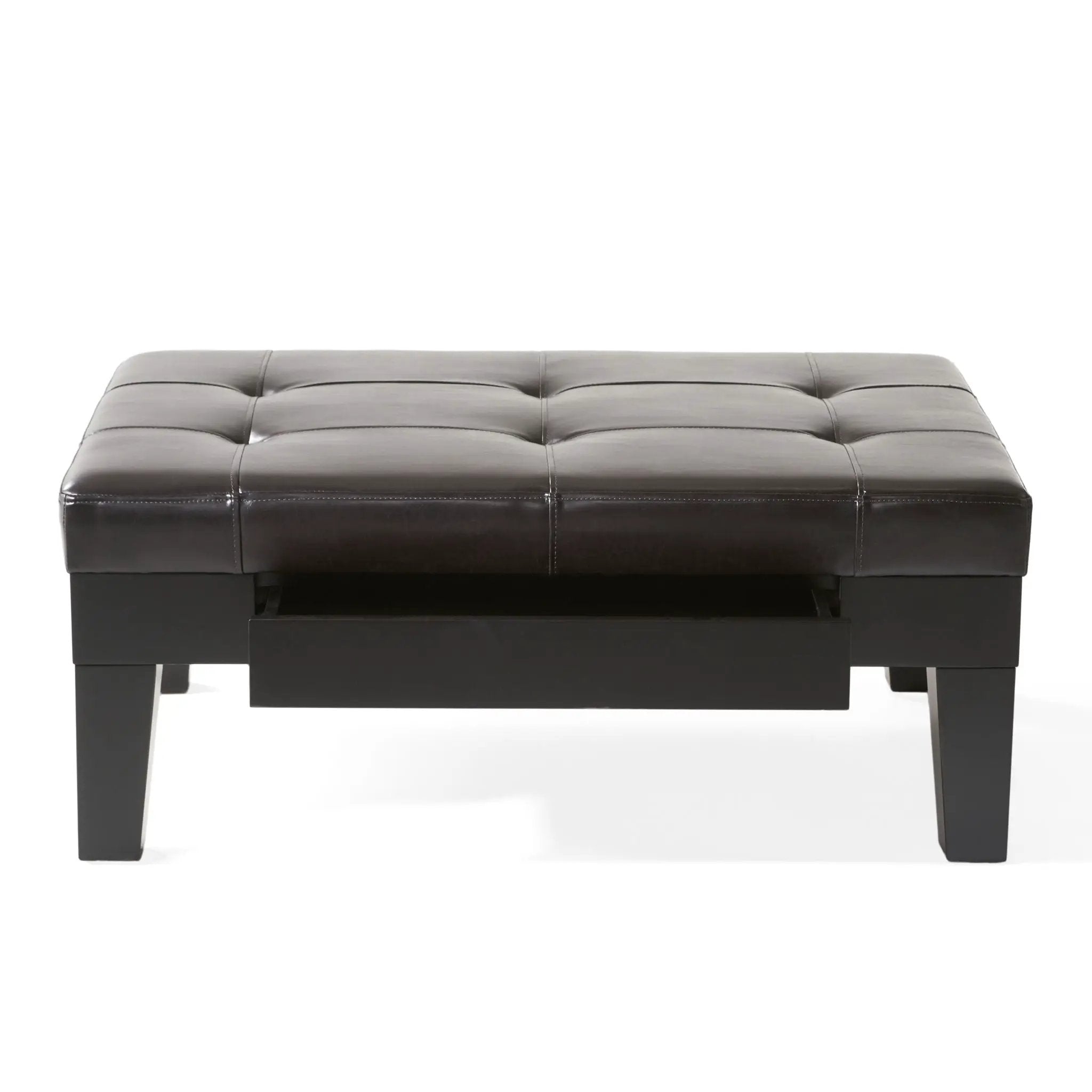 Chatham Ottoman With Drawer Leather Storage Solution - Dark Coffee by HouseOfZazla