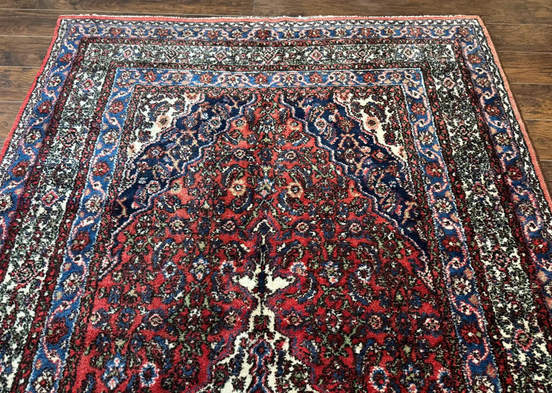 Persian Tribal Rug 6x11, Red Blue Ivory, Antique Persian Carpet, Hamadan Dargazin Carpet by Jewel Rugs