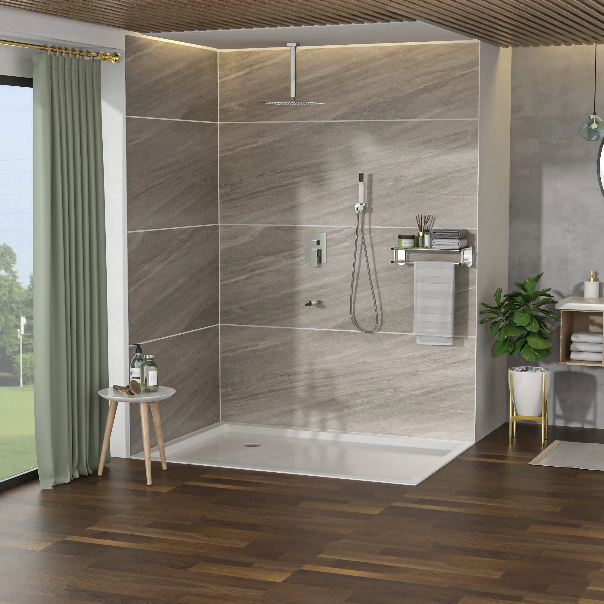 16" Ceiling Mount Square Shower System With Waterfall Tub Spout And Rough In Valve by HouseOfZazla