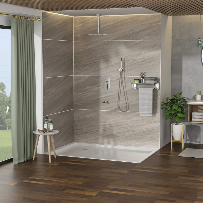16" Ceiling Mount Square Shower System With Waterfall Tub Spout And Rough In Valve by HouseOfZazla