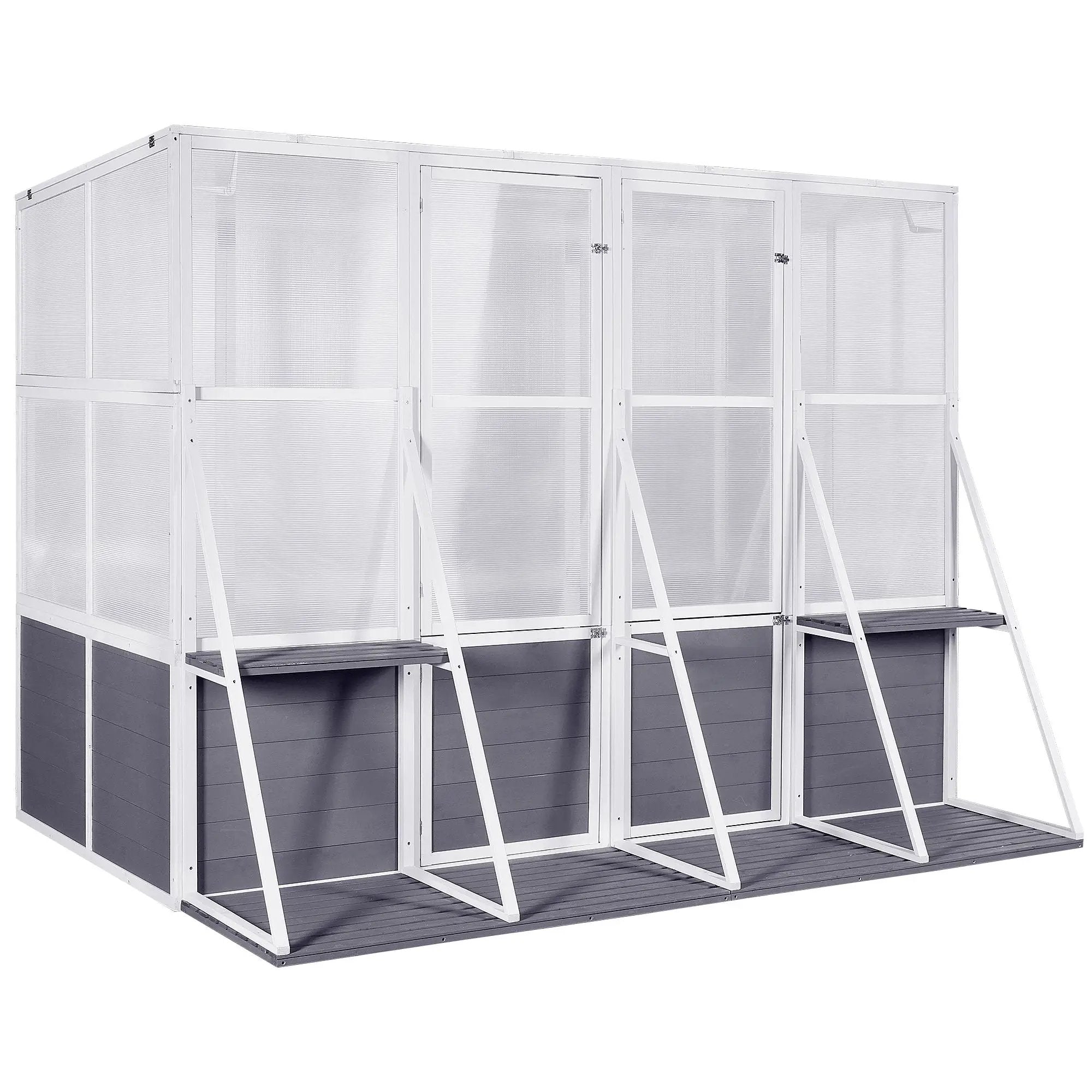 Greenhouse, Wooden Lean To Greenhouses For Outdoors, Heavy Duty Walk In Green House For Outside Winter, Large Hot House For Sunroom Storage Shed, Garden, Backyard - White / Gray by HouseOfZazla