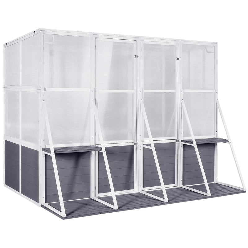 Greenhouse, Wooden Lean To Greenhouses For Outdoors, Heavy Duty Walk In Green House For Outside Winter, Large Hot House For Sunroom Storage Shed, Garden, Backyard - White / Gray by HouseOfZazla