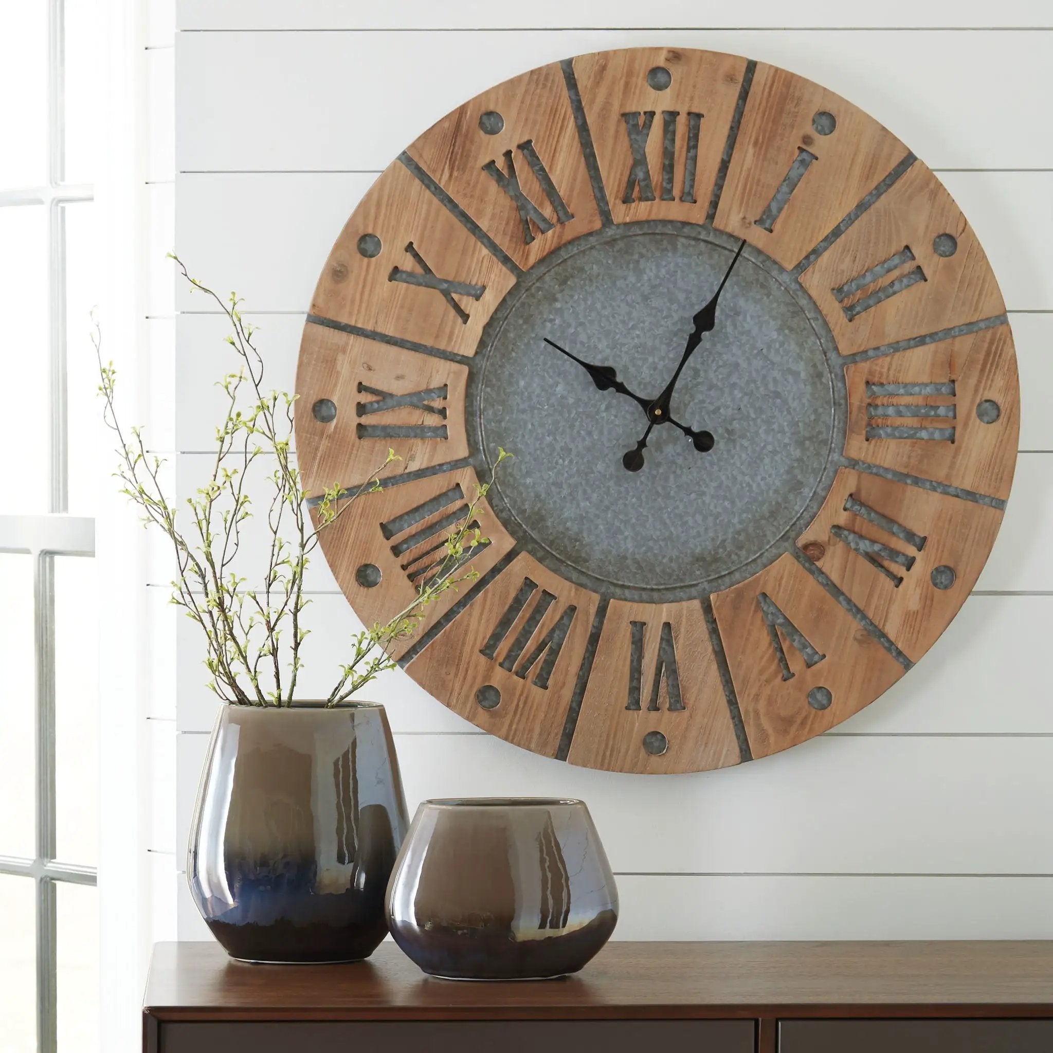 Payson - Wall Clock - Antique Gray / Natural by Unique Piece Furniture