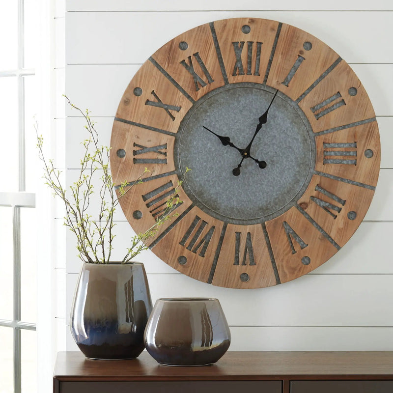 Payson - Wall Clock - Antique Gray / Natural by Unique Piece Furniture