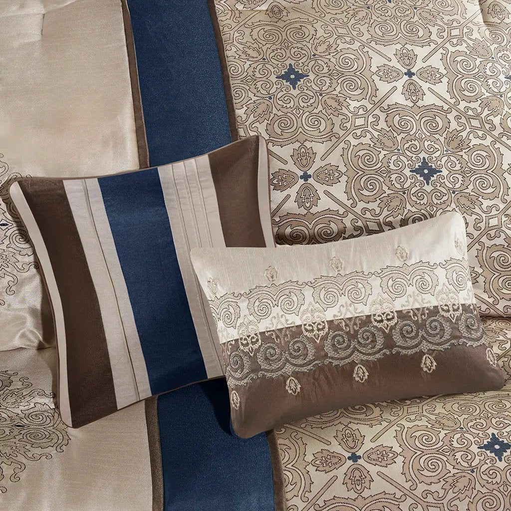 Cal King 7 Piece Jacquard Comforter Set with Throw Pillows by HouseOfZazla