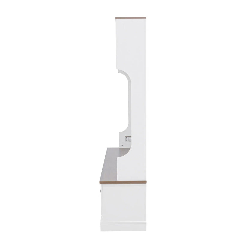 Hall Tree With Bench And Shoe Storage, 5 In 1 Entryway Organizer Cabinet With Coat Rack, 4 Shoe Cubbies & 7 Hooks - White by HouseOfZazla