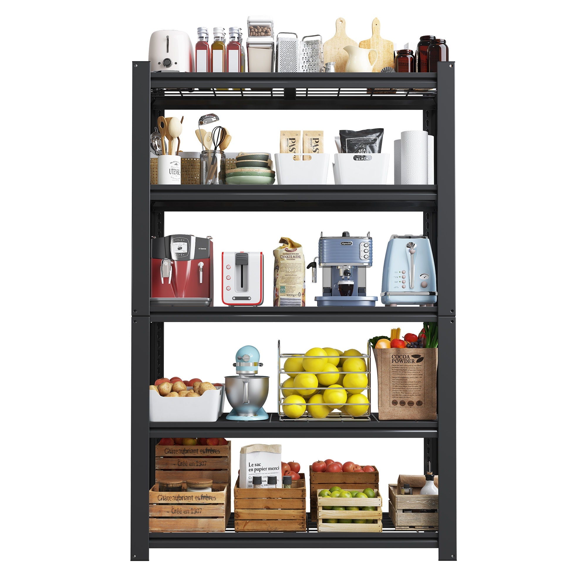 Heavy Duty 5 Tier Adjustable Metal Mesh Storage Rack With 2000 Lbs Capacity - Brushed Nickel by HouseOfZazla