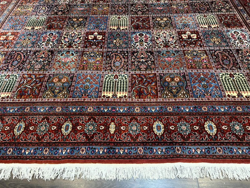 Wonderful Persian Qum Rug 10x13, Panel Design, Fine 260 KPSI, Signed, Red Multicolor by Jewel Rugs