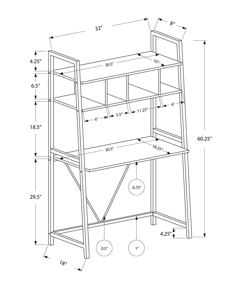 Computer Desk For Home Office, Laptop, Leaning, Storage Shelves, Contemporary & Modern - White by Unique Piece Furniture